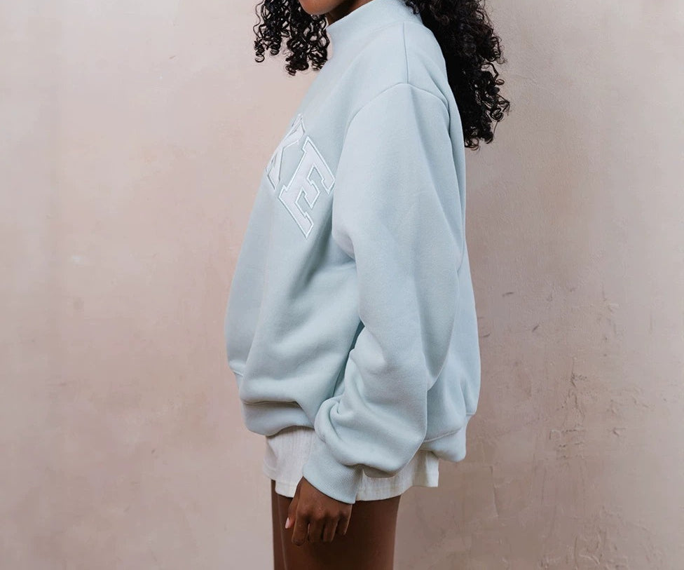 Oversized Varsity MockNeck Sweatshirt
