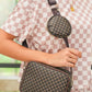 Coffee Checkered Print PU Leather Shoulder Bag with Coin Wallet