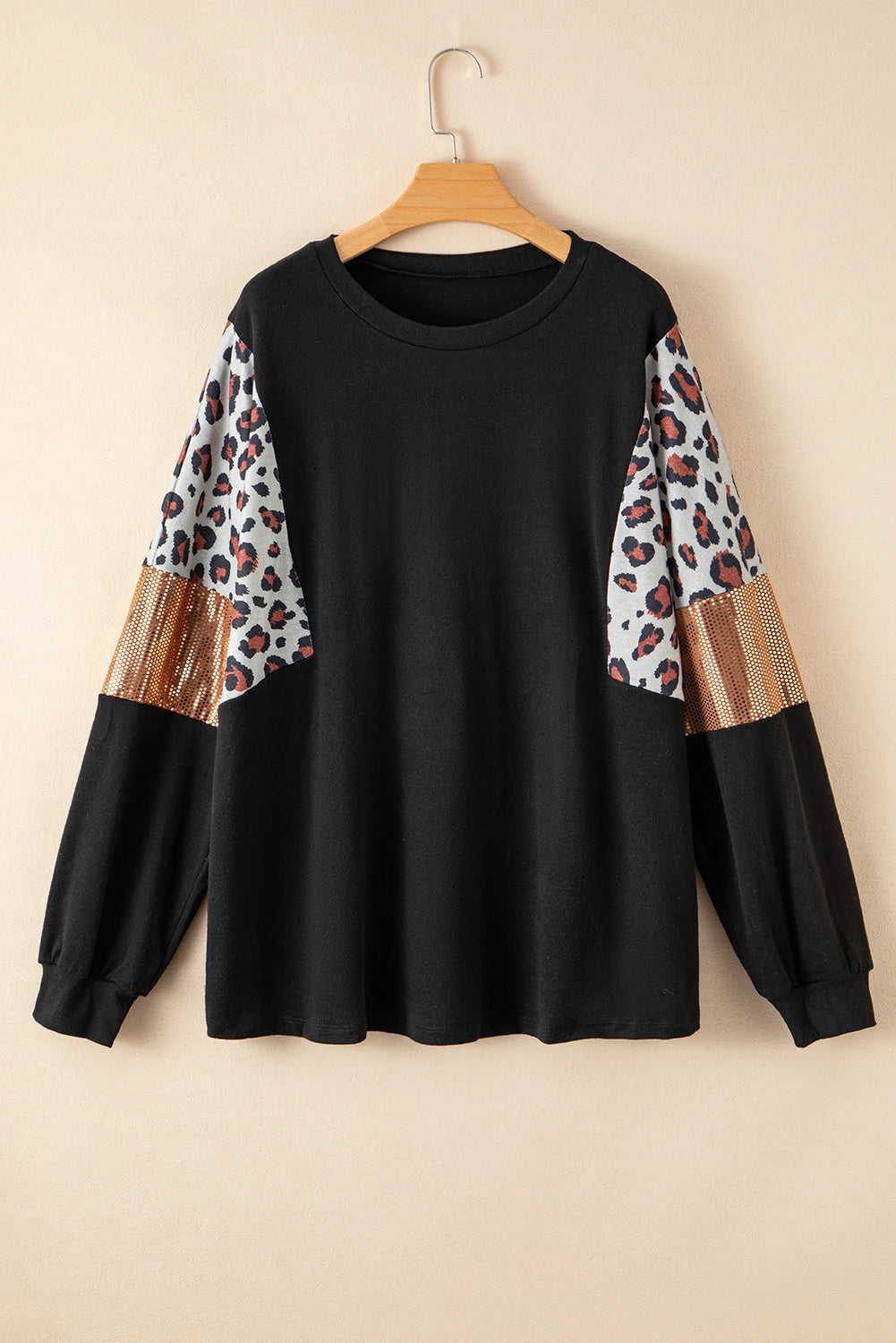 Plus Size Leopard Sequin Patchwork Top