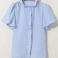 Beau Blue Striped Ruffle Short Bubble Sleeve Shirt