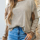 Stripe Thermal Knit Drop Shoulder Casual Top
