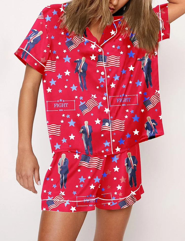 Flag Printed Parent-child Long Pajamas