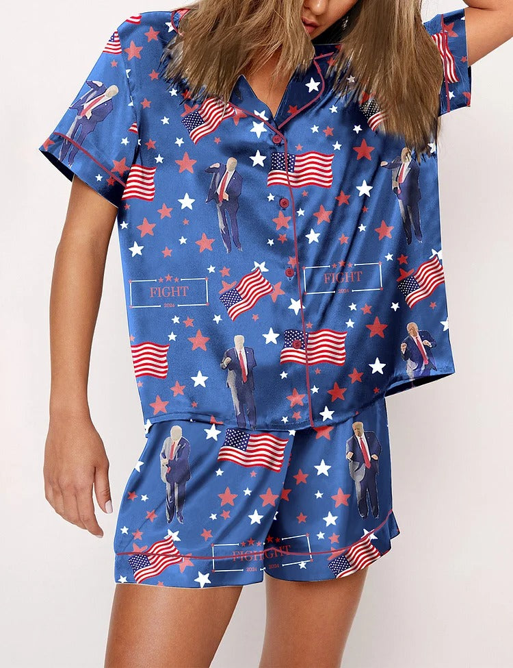 Flag Printed Parent-child Long Pajamas