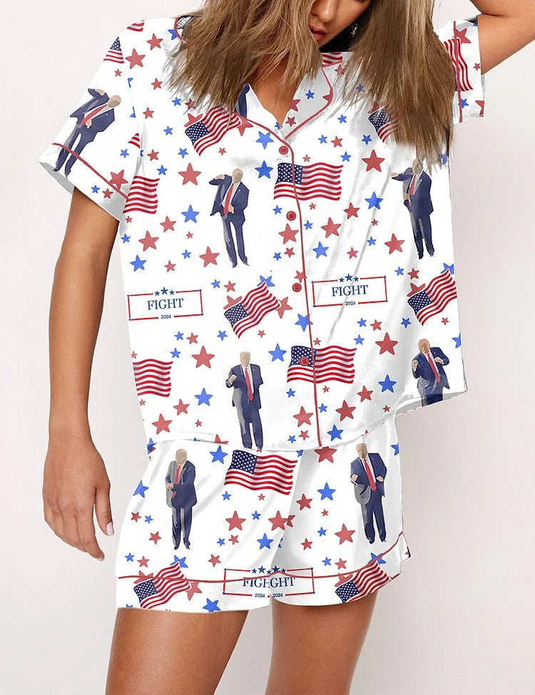 Flag Printed Parent-child Long Pajamas