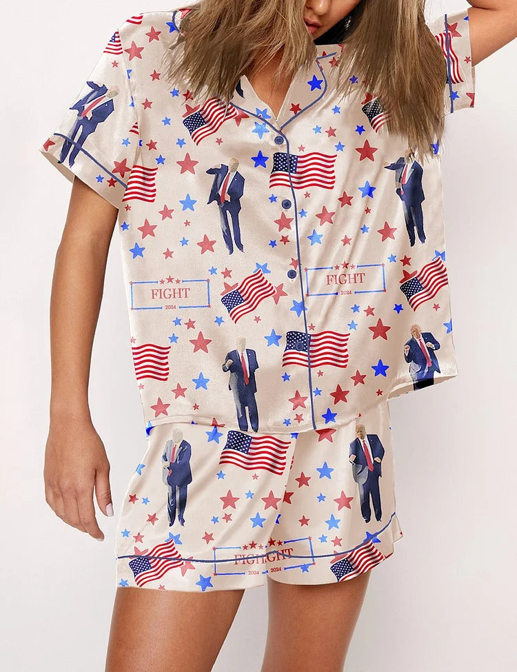 Flag Printed Parent-child Long Pajamas