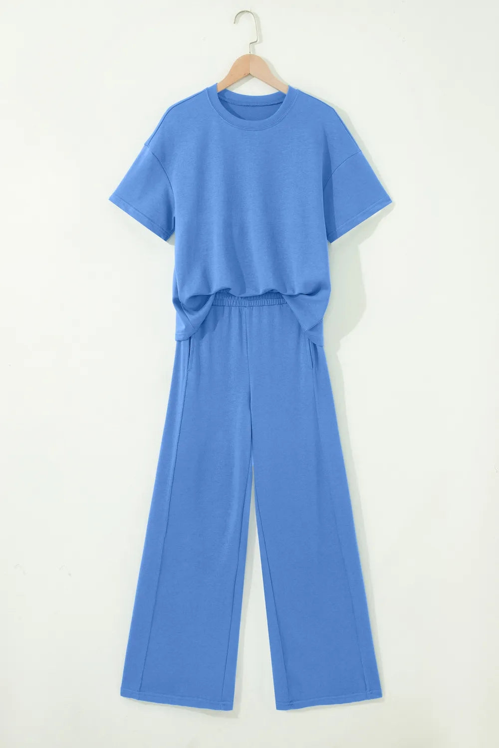 Solid Cover Oversize Tee Pocketed Casual Pants 2pcs Outfit