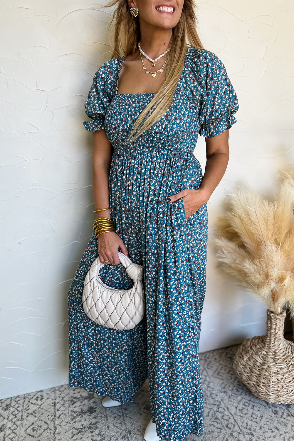 Boho Floral Smocked Jumpsuit