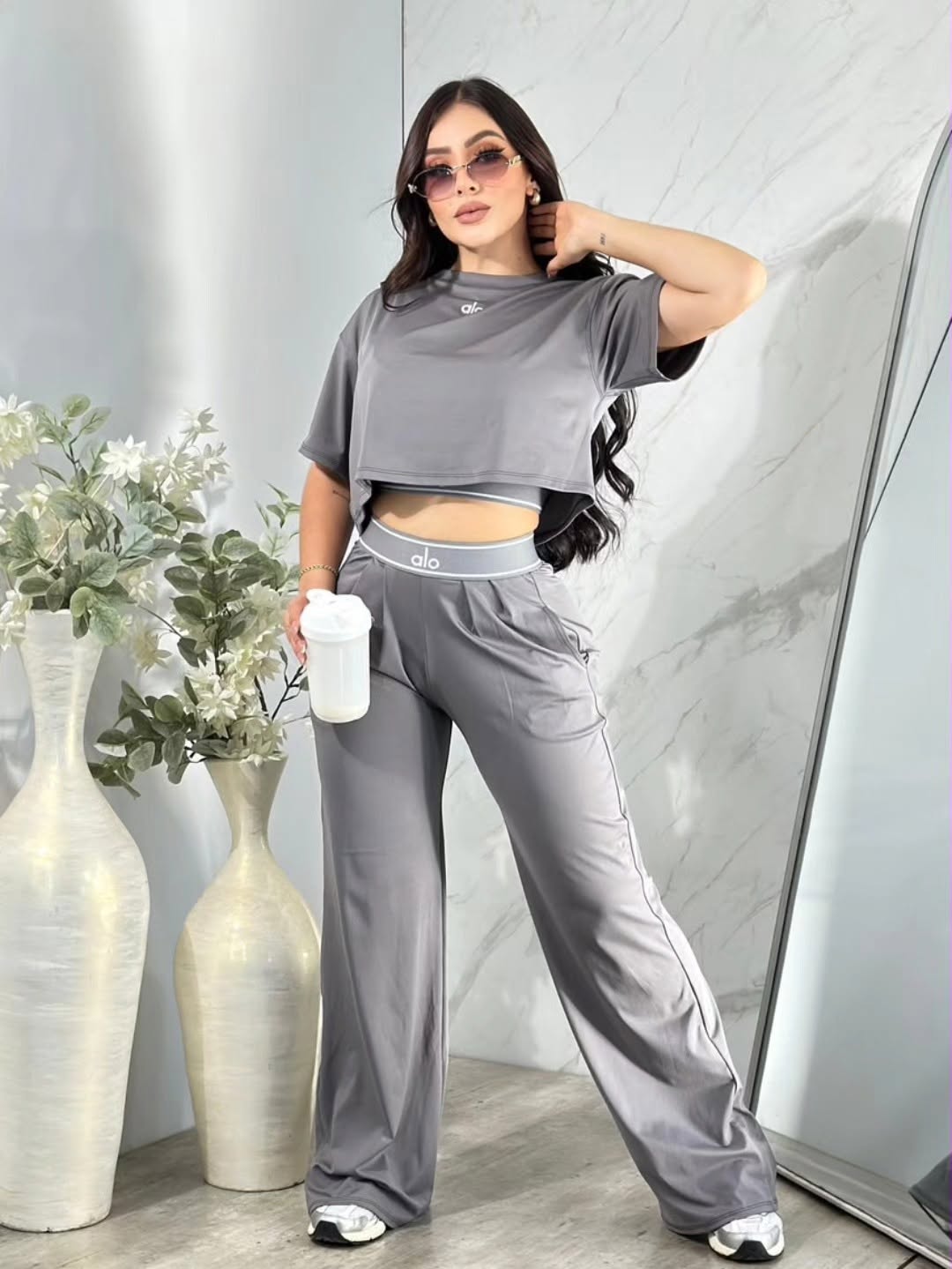 A-Three-piece set: cover-up+camisole+wide-leg trousers(Q6387)