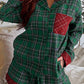 Plaid Contrast Patched Christmas Holiday Long Sleeve Shirt and Short 2pcs Pajama Set