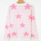 Oversized Cute Star Pattern Ribbed Edge Drop Shoulder Sweater