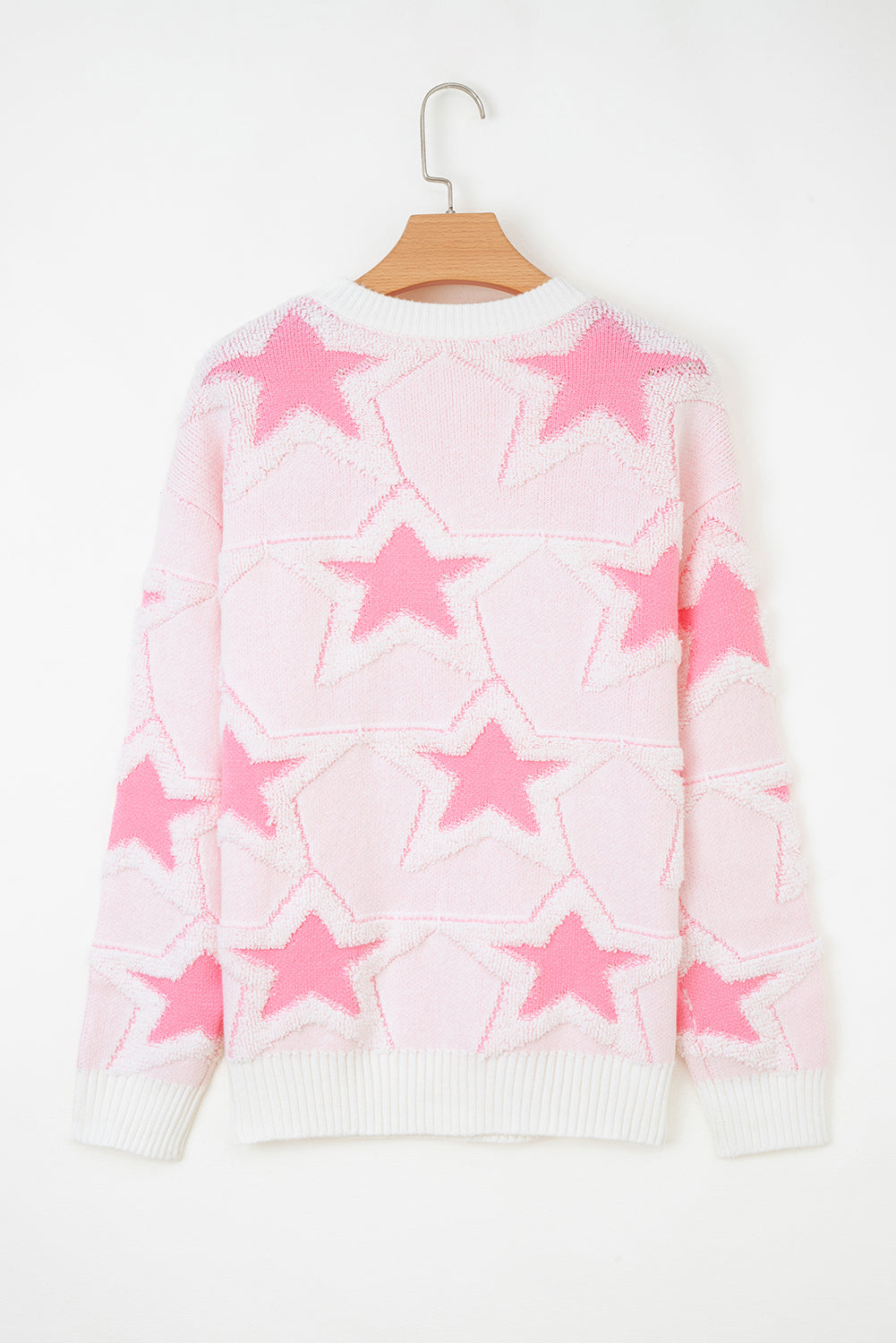 Oversized Cute Star Pattern Ribbed Edge Drop Shoulder Sweater