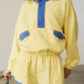 Color Block Patchwork Half Button Pullover and Shorts 2pcs Outfit