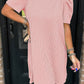 Corded Knit Crew Neck Puff Sleeve Shift Mini Dress