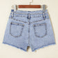 Rhinestone Light Wash Raw Hem High Waist Denim Shorts