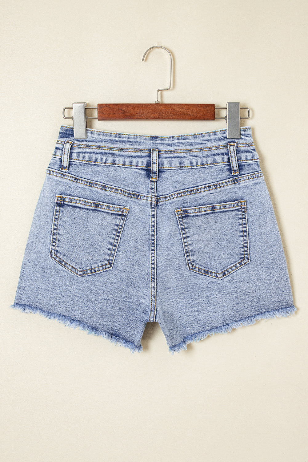 Rhinestone Light Wash Raw Hem High Waist Denim Shorts