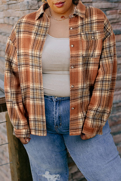 Plaid Print Flap Pocket Buttoned Plus Size Shirt