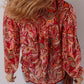 Ethnic Paisley Print Tassel Tie Puff Sleeve Boho Blouse