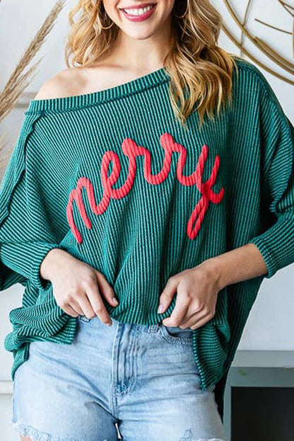 (Pre order/9.27)Christmas Merry Exposed Seam Ribbed Top