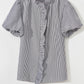 Beau Blue Striped Ruffle Short Bubble Sleeve Shirt
