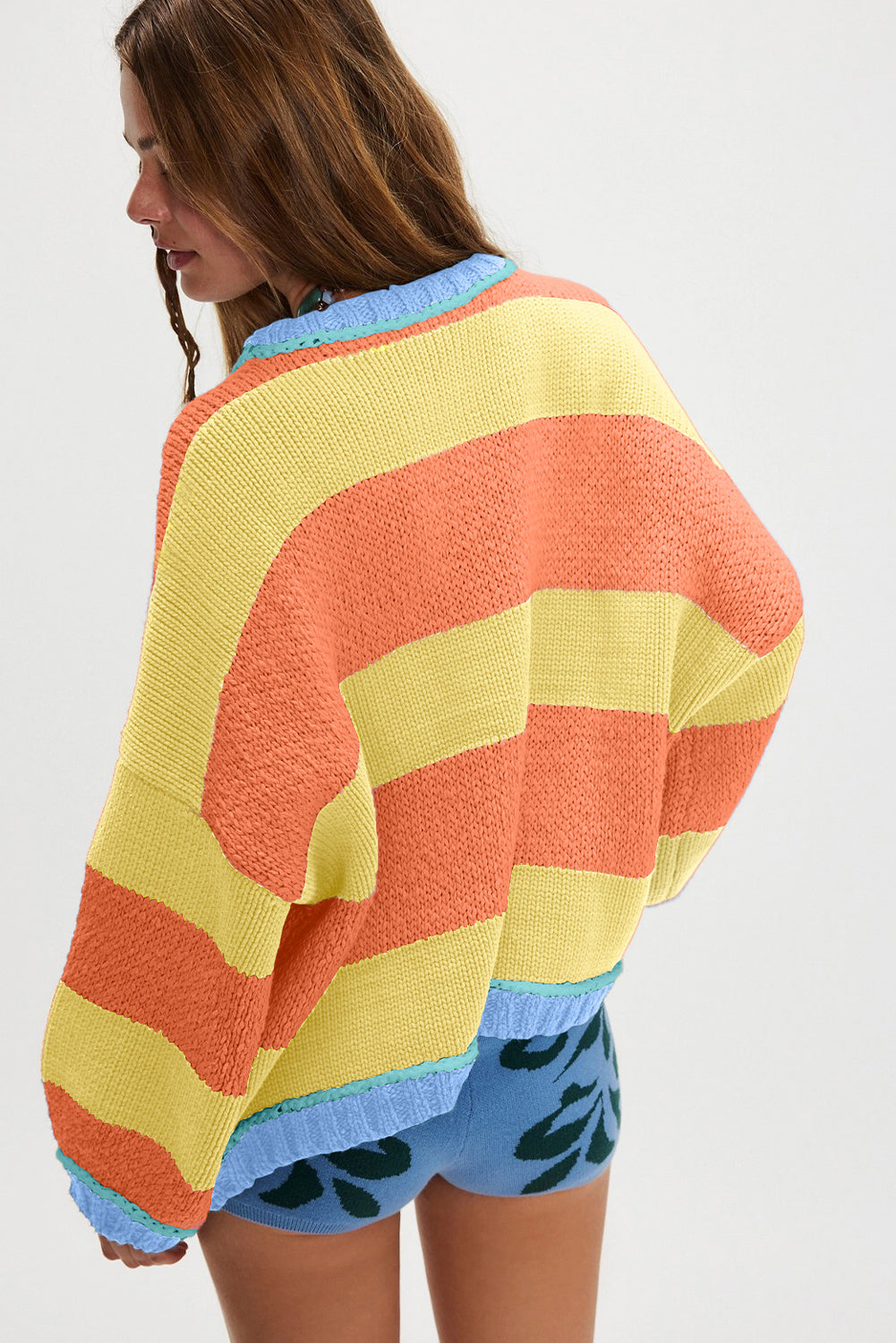 Contrasting Trim Round Neck Oversize Sweater