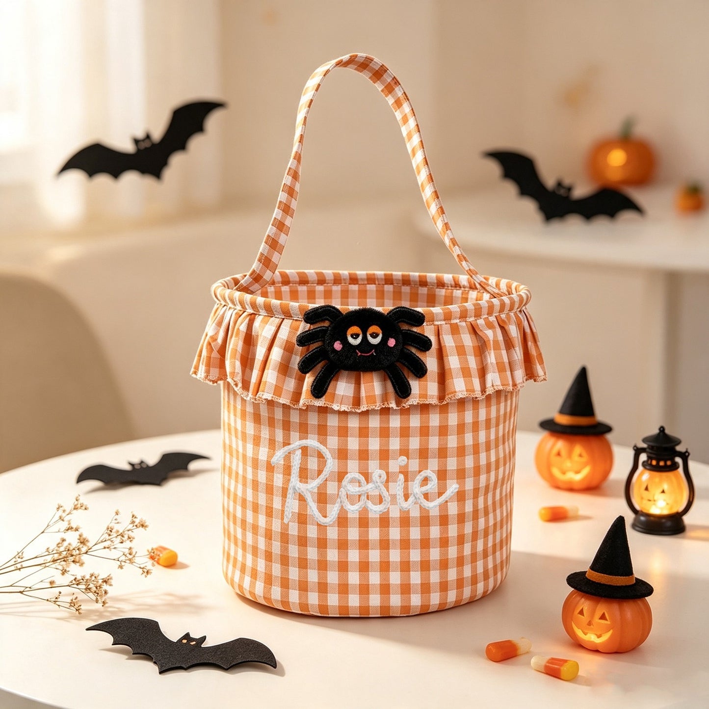 Custom Personalized Halloween Ruffled Candy Basket/Bucket