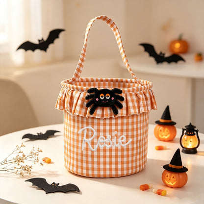 Custom Personalized Halloween Ruffled Candy Basket/Bucket