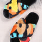 Plush Color Block Cross Strap Home Slippers