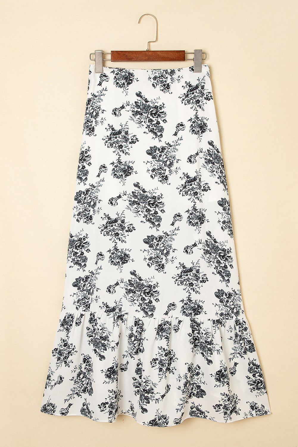 Boho Floral High Waist Ruffle Split Maxi Skirt