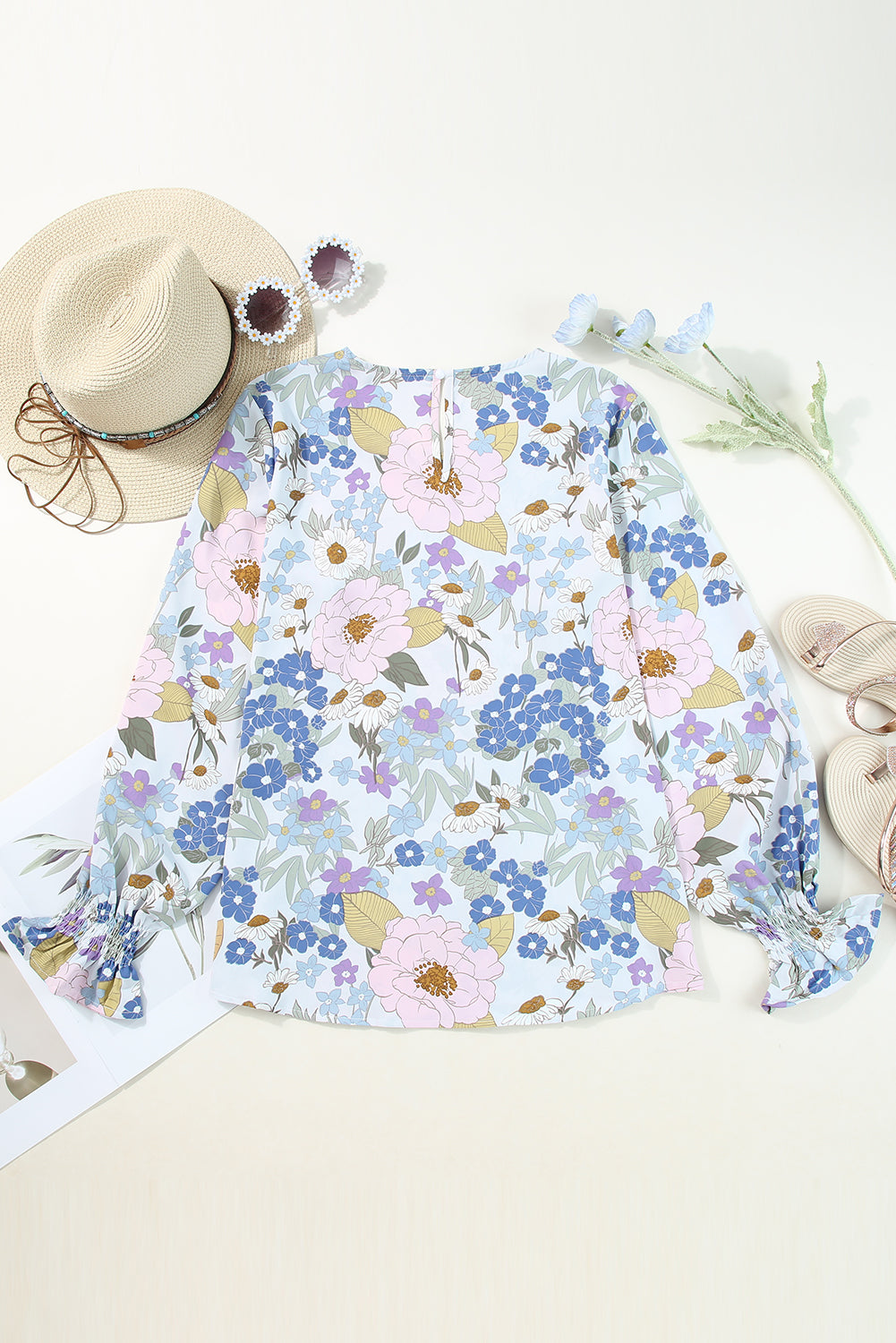 Floral Print Sweet Lantern Long Sleeve Blouse