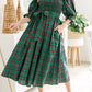 Square Neck Puff Sleeve Knot Waist Flared Midi Dress
