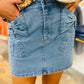 Acid Wash Bowknot Details High Waist Denim Skirt