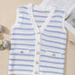 Stripe V Neck Gold Buttons Elegant Sweater Vest