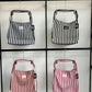 Nautical Striped Canvas Shoulder Tote Bag