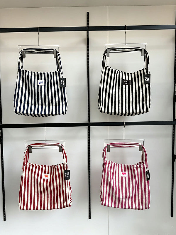 Nautical Striped Canvas Shoulder Tote Bag