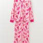 Christmas Tree Print V Neck Buttoned Pullover and Drawstring Pants Lounge Set