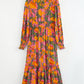 Floral Puff Sleeve Smocked Bodice Ruffled Long Dress