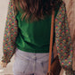 Floral Patchwork Shirred Cuff Puff Sleeve Sweater
