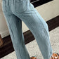 Wash Drawstring Waist Straight Denim Pants