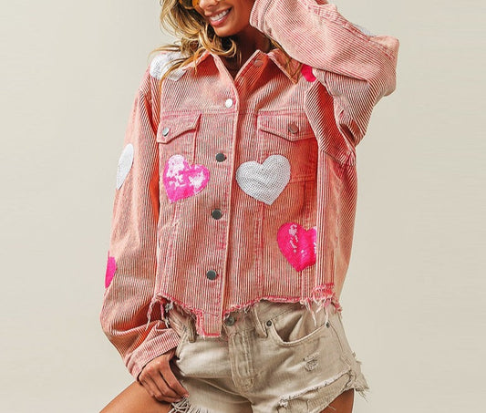 Valentine Heart Sequined Corduroy Jacket