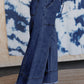 Drawstring Seam Detail Raw Hem Wide Leg Denim Pants