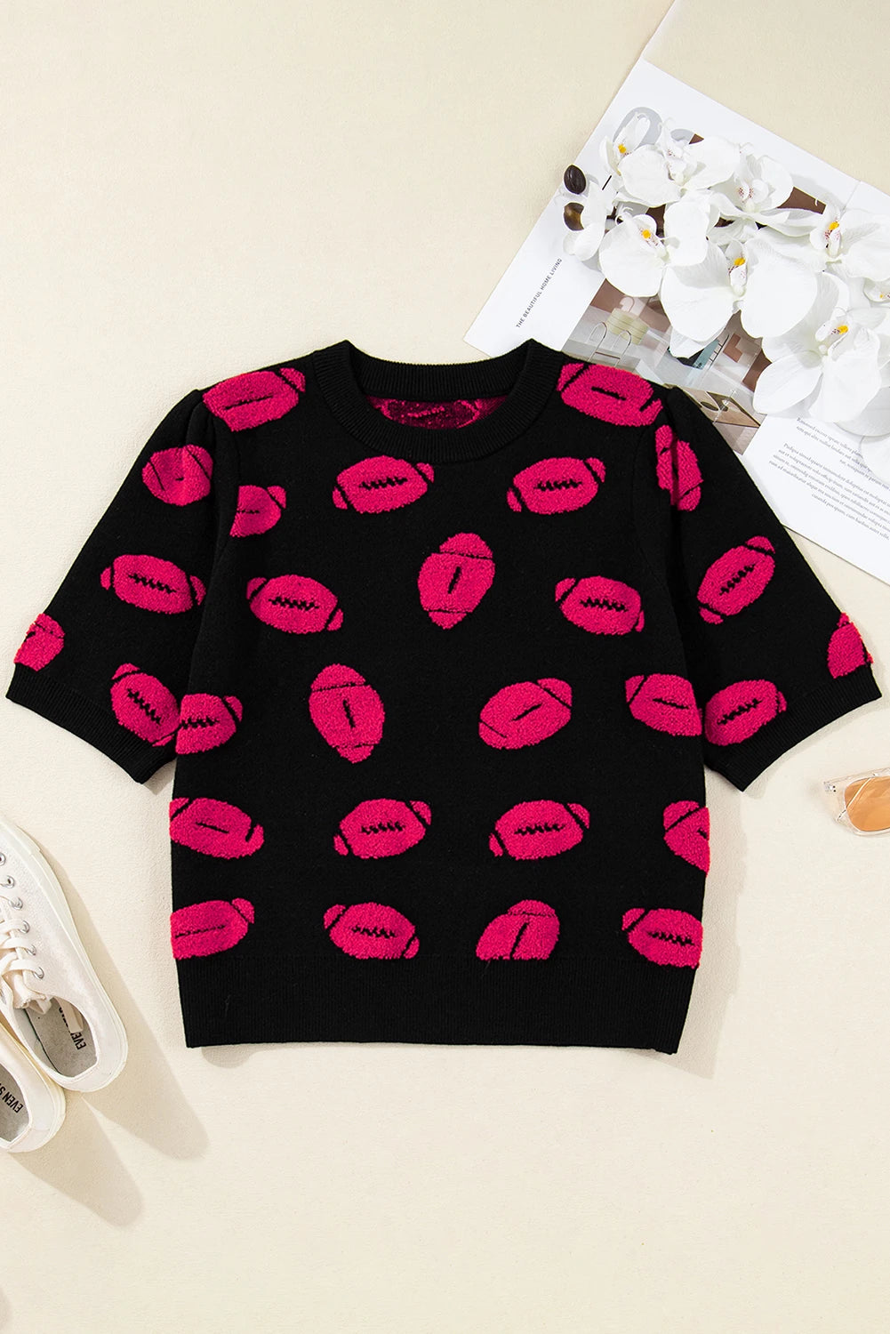 Print Casual Knit Short Sleeve Sweater