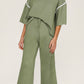 Contrast Trim Half Sleeve Top Drawstring Pants Loose 2pcs Sweater Suit