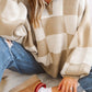 Checkered Pattern Polo Collar Loose Sweater