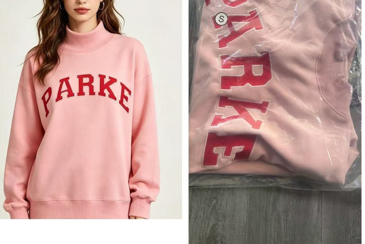 Pink Varsity MockNeck Sweatshirt