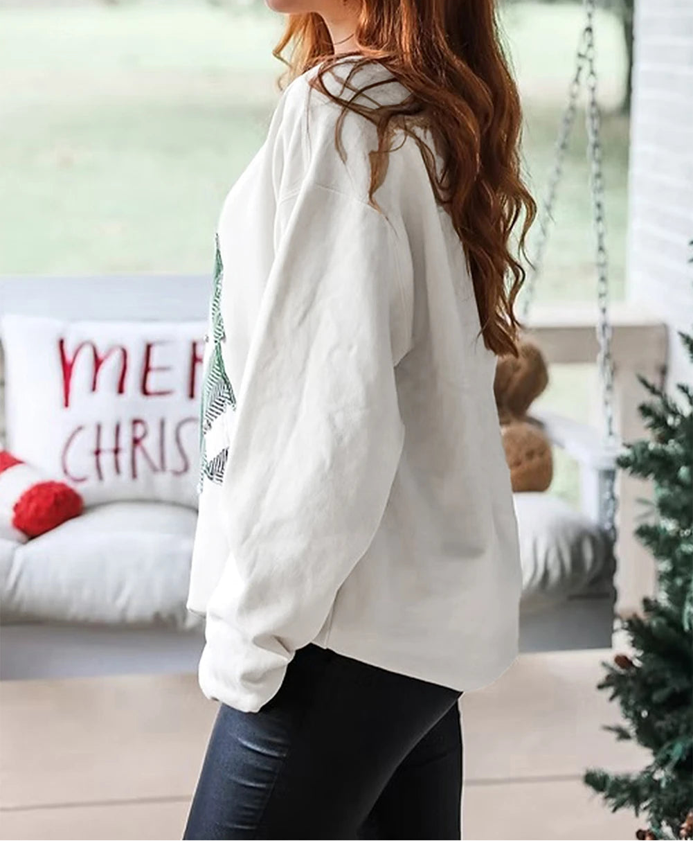 Christmas Tree Patched Drop Shoulder Sweatshirt