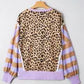 Block Patchwork Leopard Casual Sweatshirt with Slits
