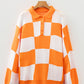Checkered Pattern Polo Collar Loose Sweater