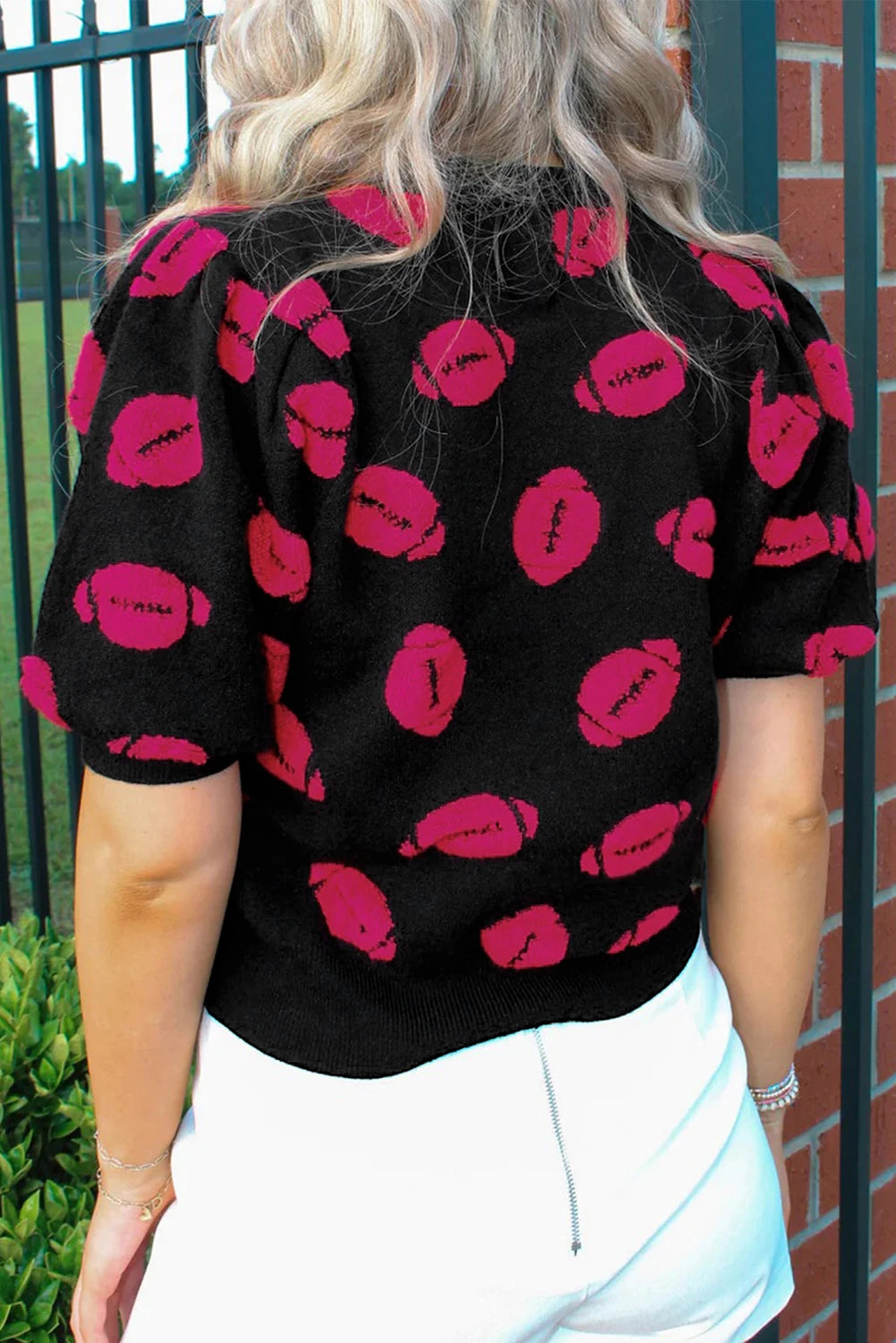 Print Casual Knit Short Sleeve Sweater