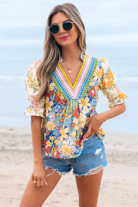 Boho Half Sleeve Floral Print Blouse