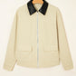 Contrast Leather Collar Textured Zip Up Jacket